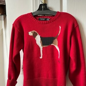 RALPH LAUREN RED FOXHOUND INTARSIA KNIT SWEATER SIZE XS